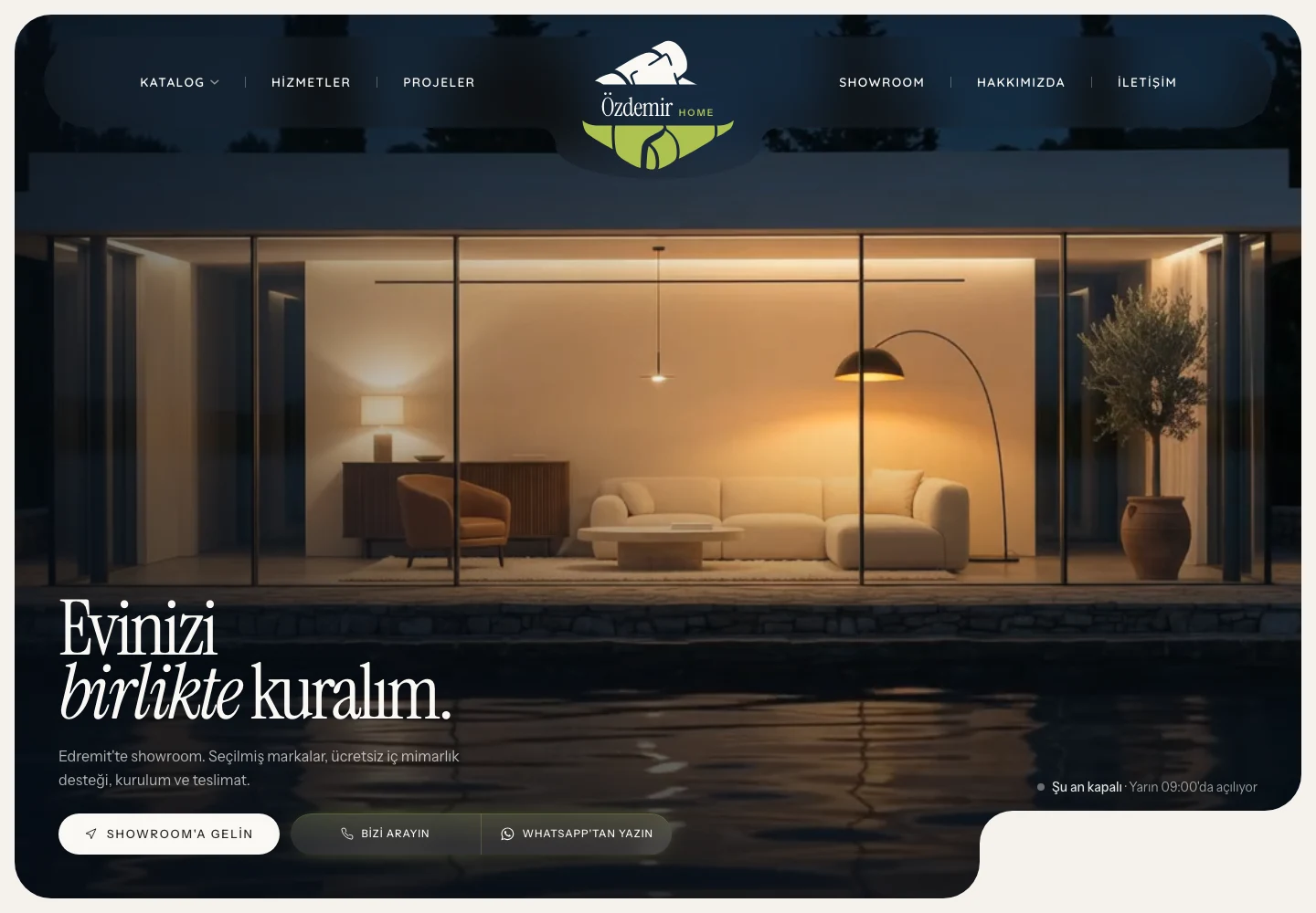 Özdemir Home ana sayfasında videolu mobilya showroom hero alanı